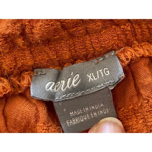 Aerie Burnt Orange Cotton Textured Gathered Crop Top, Spaghetti Straps, XL - Picture 9 of 12